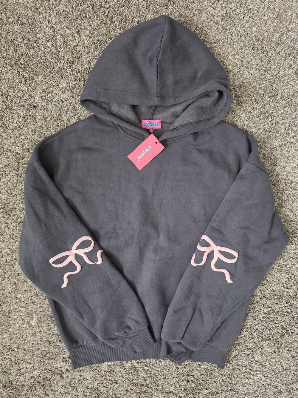 Edikted Gray Hoodie with Pink Bow Sleeve